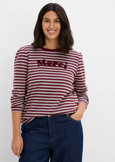 Langarmshirt aus schwerem Baumwoll-Mix in grau von vorne (im Anschnitt) - bonprix