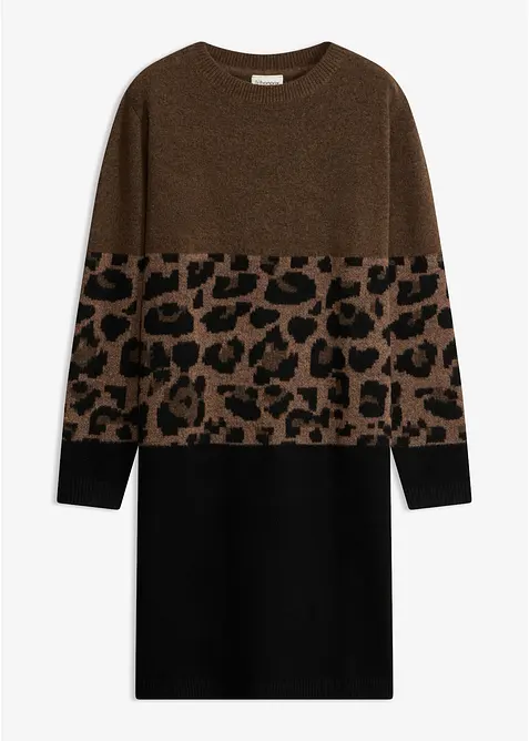 Strickkleid mit Jacquardmuster in schwarz von vorne - bonprix