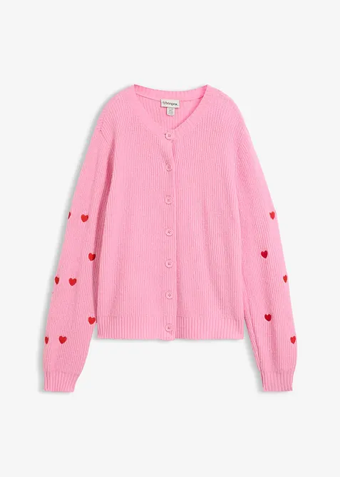Strickjacke mit Herzstickerei in rosa von vorne - bonprix