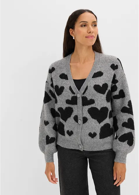 Strickjacke mit V-Ausschnitt in grau von vorne (im Anschnitt) - bonprix