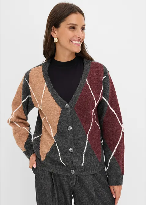 Strickjacke mit Jacquardmuster in grau von vorne (im Anschnitt) - bonprix