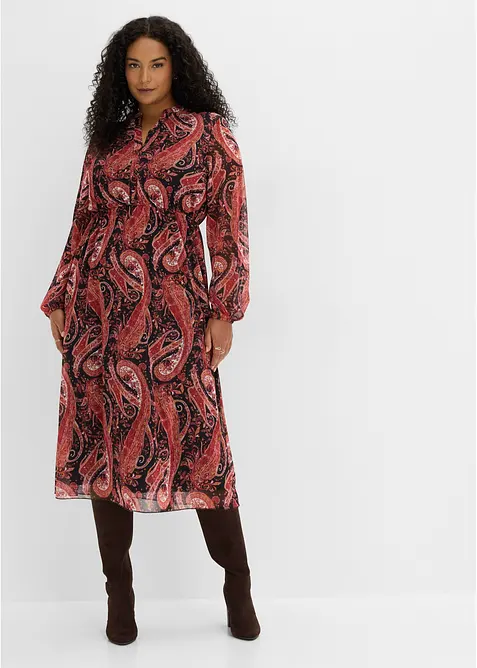 Midikleid aus softem Mesh in schwarz von vorne (Totalaufnahme) - bonprix