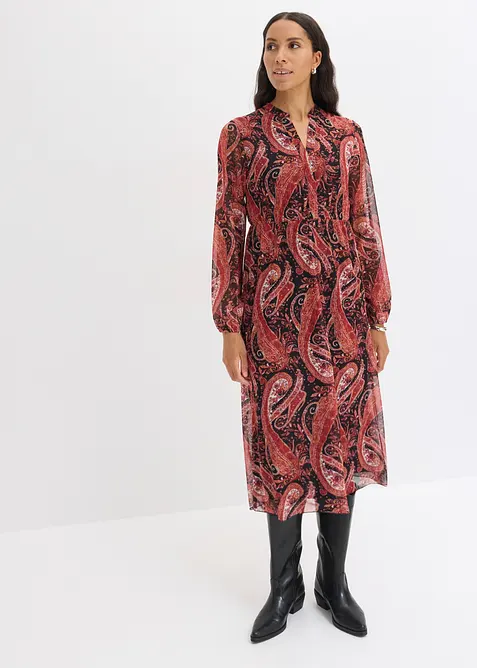 Midikleid aus softem Mesh in schwarz im Look von vorne (Totalaufnahme) - bonprix