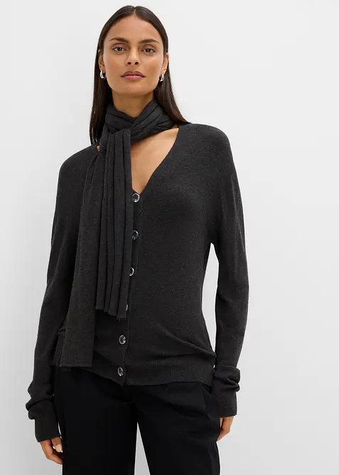 Feinstrickjacke mit Schaldetail in grau von vorne (im Anschnitt) - bonprix