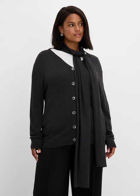 Feinstrickjacke aus softem Viskose-Mix in grau von vorne (im Anschnitt) - bonprix