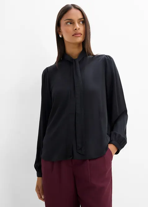 Bluse aus reinem Modal mit Schaldetail in schwarz von vorne (im Anschnitt) - bonprix