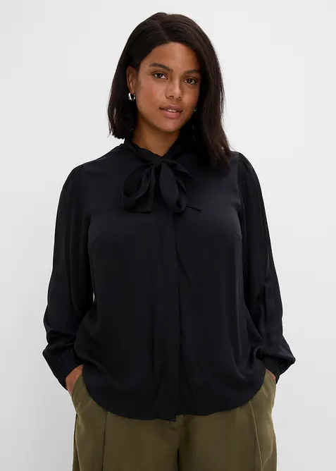 Bluse aus reinem Modal mit Schaldetail in schwarz von vorne (im Anschnitt) - bonprix