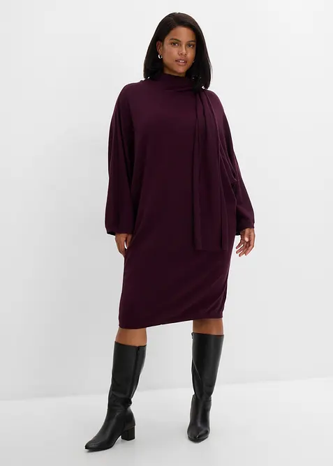Strickkleid mit Schaldetail aus Viskose-Mix in rot von vorne (Totalaufnahme) - bonprix