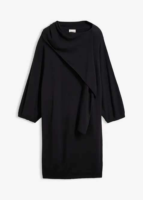 Strickkleid mit Schaldetail aus Viskose-Mix in schwarz von vorne - bonprix