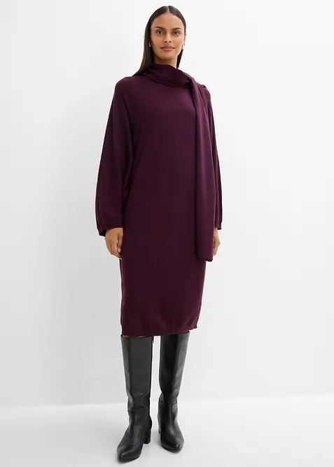 Strickkleid mit Schaldetail aus Viskose-Mix in rot von vorne (Totalaufnahme) - bonprix