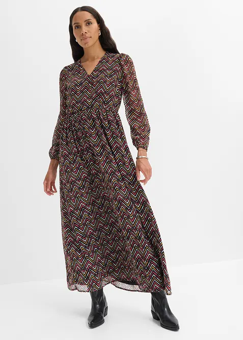 Ausgestelltes Chiffonkleid in schwarz im Look von vorne (Totalaufnahme) - bonprix