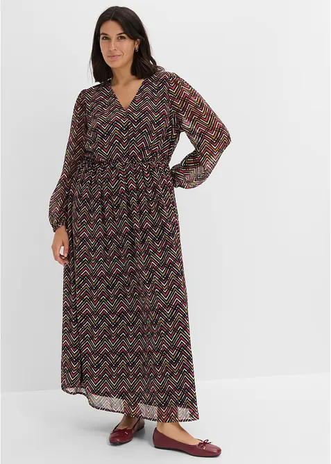 Ausgestelltes Chiffonkleid in schwarz von vorne (Totalaufnahme) - bonprix