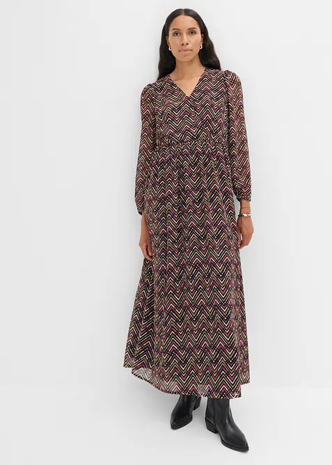 Ausgestelltes Chiffonkleid in schwarz von vorne (Totalaufnahme) - bonprix