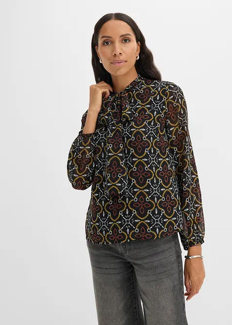 Chiffonbluse mit Schluppenkragen in schwarz von vorne (im Anschnitt) - bonprix