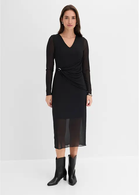 Tailliertes Jerseykleid in schwarz von vorne (Totalaufnahme) - bonprix