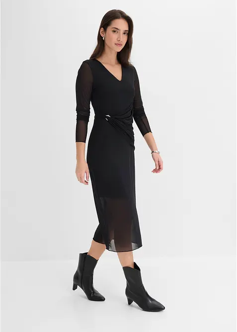 Tailliertes Jerseykleid in schwarz im Look von vorne (Totalaufnahme) - bonprix