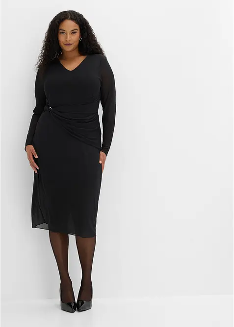 Tailliertes Jerseykleid in schwarz von vorne (Totalaufnahme) - bonprix