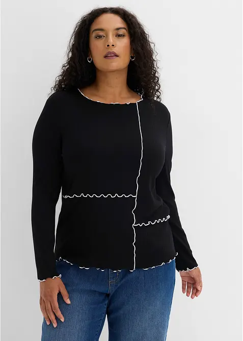 Langarmshirt dekorativen Nähten in schwarz von vorne (im Anschnitt) - bonprix