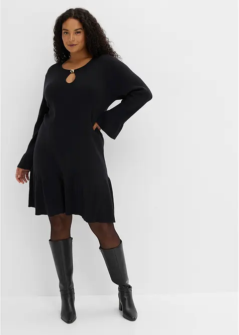 Strickkleid aus Viskose-Mix in schwarz von vorne (Totalaufnahme) - bonprix