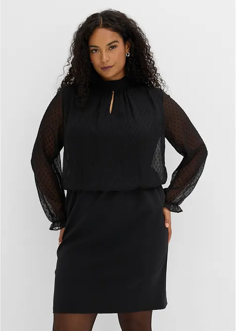 Minikleid aus Chiffon in schwarz von vorne (Totalaufnahme) - bonprix