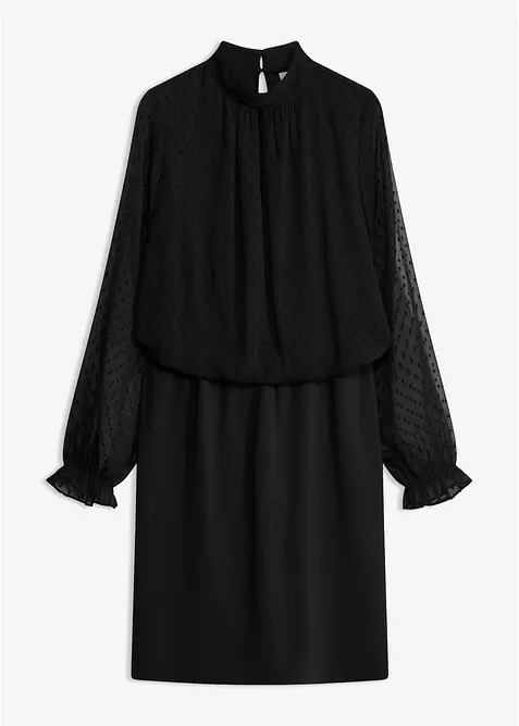 Minikleid aus Chiffon in schwarz von vorne - bonprix