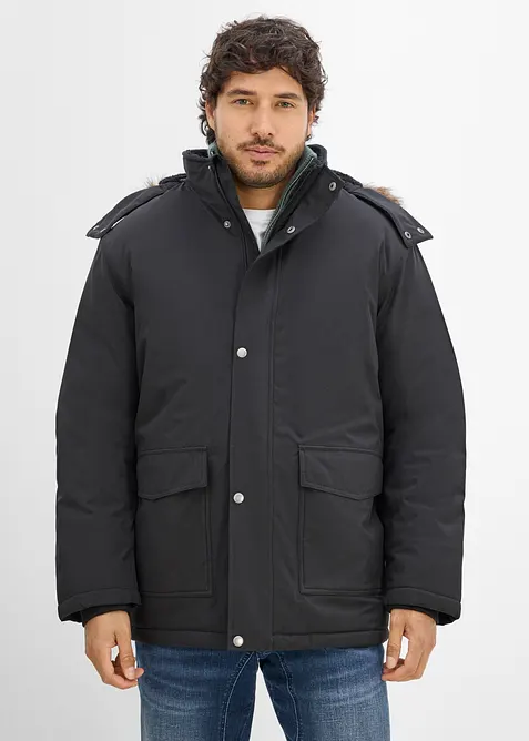 Wasserdichter Funktions-Parka mit abtrennbarer Kapuze in schwarz von vorne (im Anschnitt) - bonprix