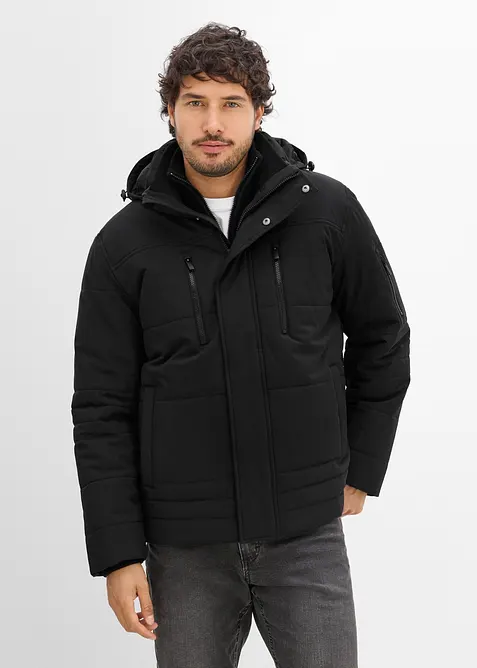 Wasserabweisende Funktions-Jacke mit abnehmbarer Kapuze in schwarz von vorne (im Anschnitt) - bonprix