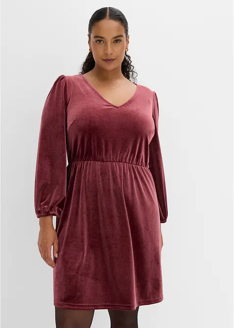Jerseykleid aus softem Samt in rot von vorne (Totalaufnahme) - bonprix