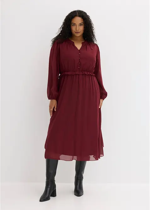 Chiffonkleid mit ausgestelltem Rock in rot von vorne (Totalaufnahme) - bonprix