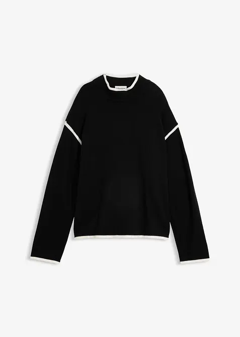 Rollkragenpullover aus Baumwoll-Mix in schwarz von vorne - bonprix