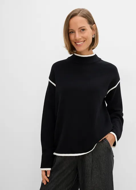 Rollkragenpullover aus Baumwoll-Mix in schwarz von vorne (im Anschnitt) - bonprix