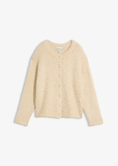 Teddy-Strickjacke in beige von vorne - bonprix