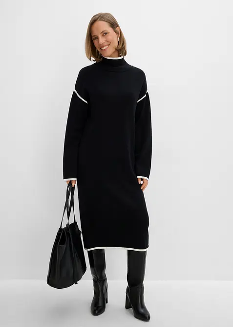 Strickkleid aus Baumwoll-Mix in schwarz im Look von vorne (Totalaufnahme) - bonprix