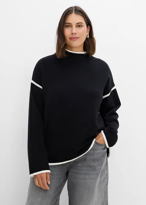 Rollkragenpullover aus Baumwoll-Mix in schwarz von vorne (im Anschnitt) - bonprix