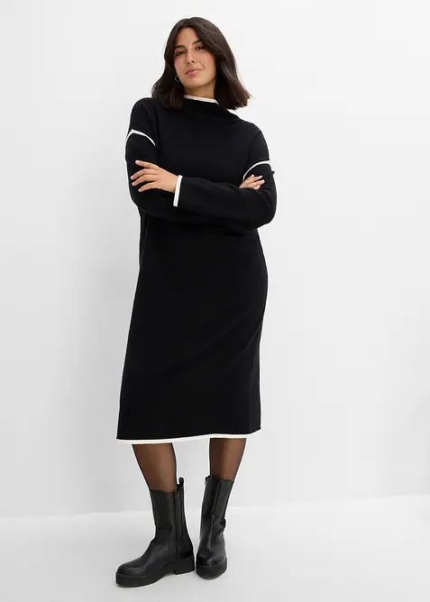 Strickkleid aus Baumwoll-Mix in schwarz von vorne (Totalaufnahme) - bonprix