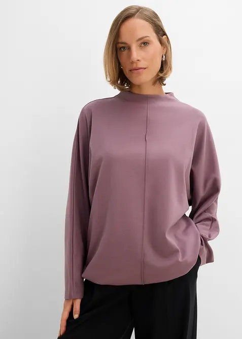 Langarmshirt aus schwerer Bio-Baumwolle in lila von vorne (im Anschnitt) - bonprix