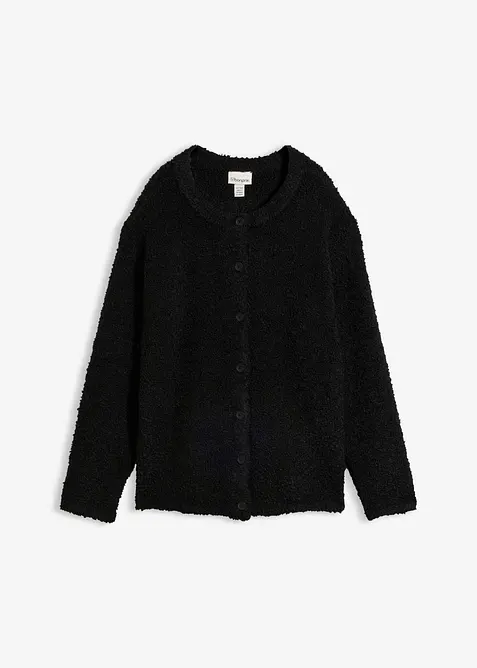 Teddy-Strickjacke in schwarz von vorne - bonprix