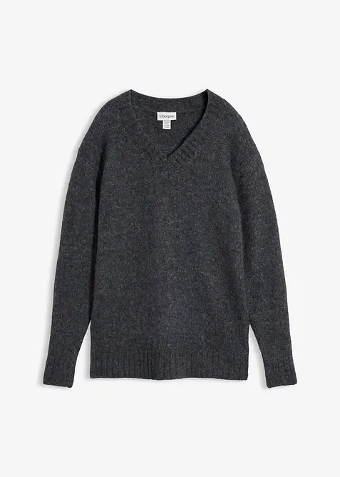 Pullover mit Wollanteil in grau von vorne - bonprix