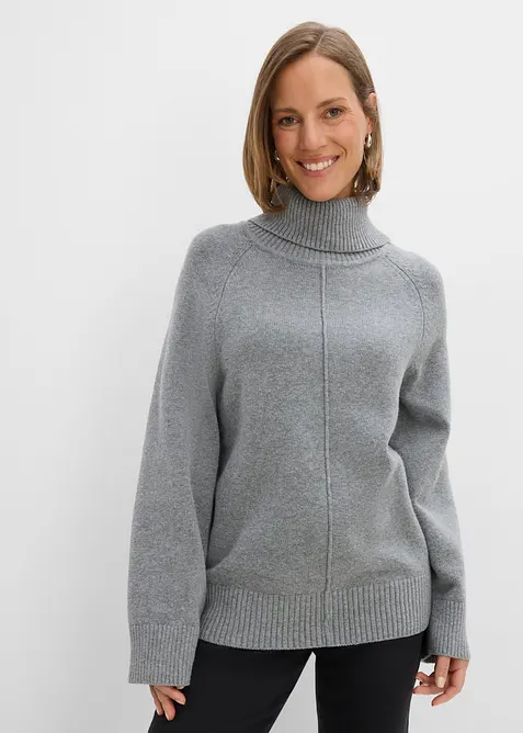 Rollkragenpullover mit dekorativer Naht in grau von vorne (im Anschnitt) - bonprix