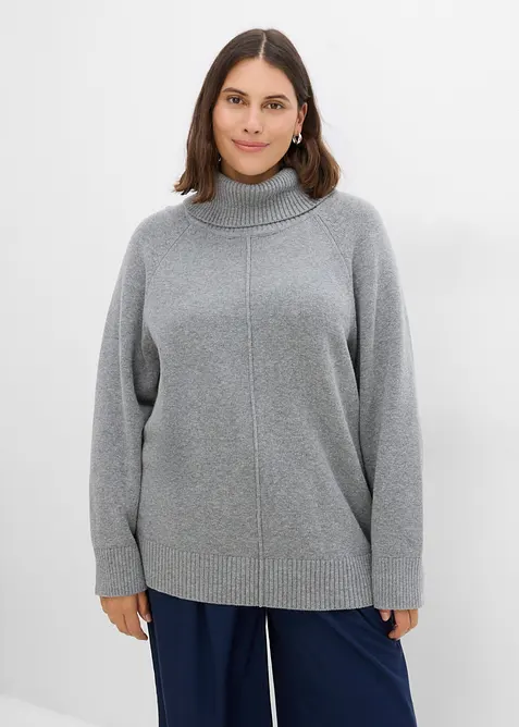 Rollkragenpullover mit dekorativer Naht in grau von vorne (im Anschnitt) - bonprix