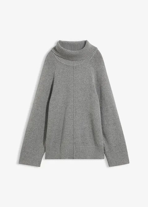 Rollkragenpullover mit dekorativer Naht in grau von vorne - bonprix