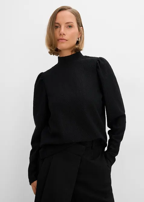 Shirtbluse mit Puffärmeln in schwarz von vorne (im Anschnitt) - bonprix