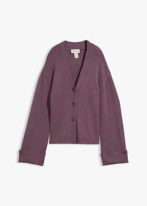 Taillierte Strickjacke aus Viskose-Mix in lila von vorne - bonprix