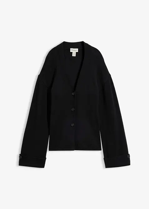Taillierte Strickjacke aus Viskose-Mix in schwarz von vorne - bonprix