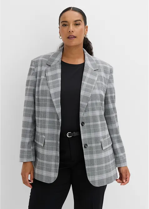 Oversize-Blazer mit Karomuster in schwarz von vorne (im Anschnitt) - bonprix