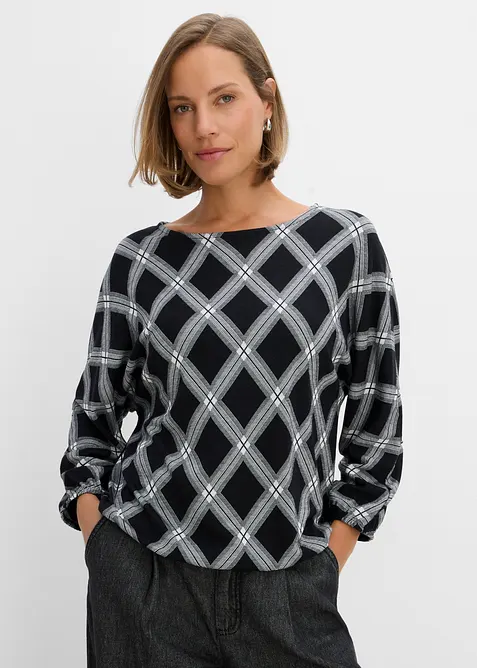 Pullover aus feinem Viskose-Mix in schwarz von vorne (im Anschnitt) - bonprix