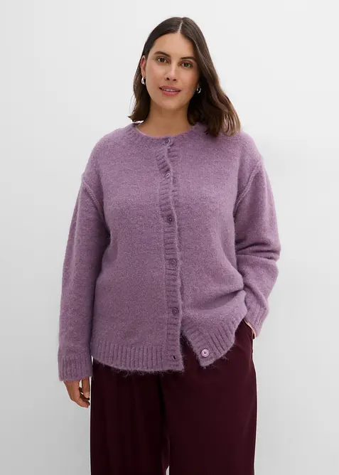 Strickjacke mit Wollanteil in lila von vorne (im Anschnitt) - bonprix