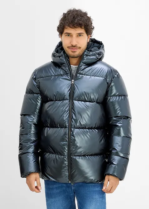 Puffer-Jacke in Metallic mit warmen Fleecefutter in grau von vorne (im Anschnitt) - bonprix