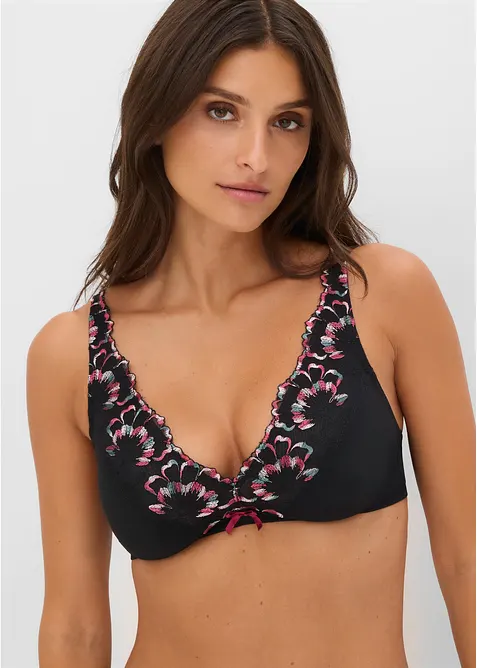 Bralette ohne Bügel mit zarter Stickerei in schwarz von vorne (im Anschnitt) - bonprix