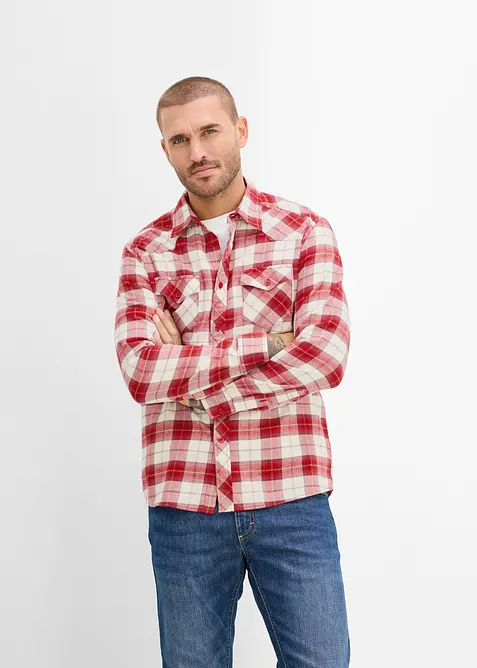 Flanellhemd aus reiner Baumwolle in rot von vorne (im Anschnitt) - bonprix